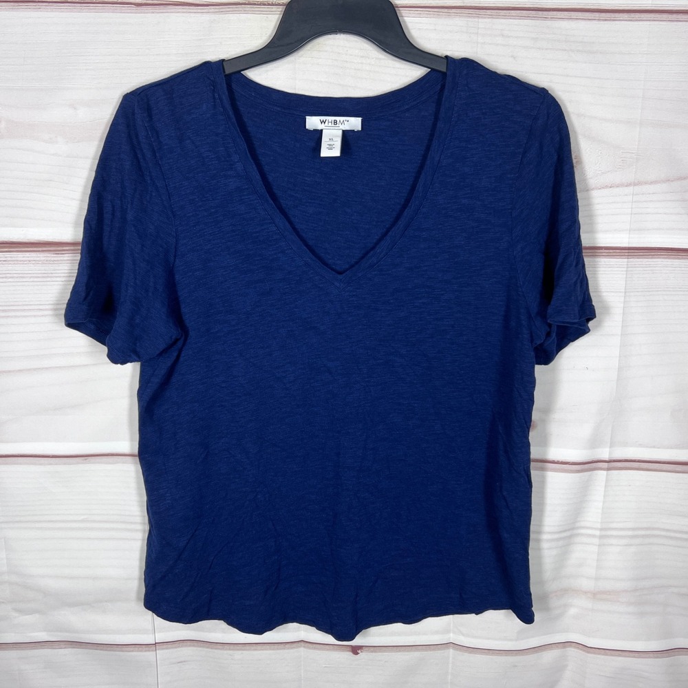 White House Black Market T-Shirt Womens XL Blue Slub V-Neck Short Sleeve Basic
